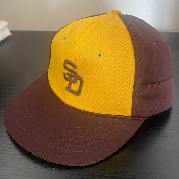 Vintage San Diego Padres Brown & Yellow Hidden Pocket Snapback Hat - Clean! - Picture 1 of 4